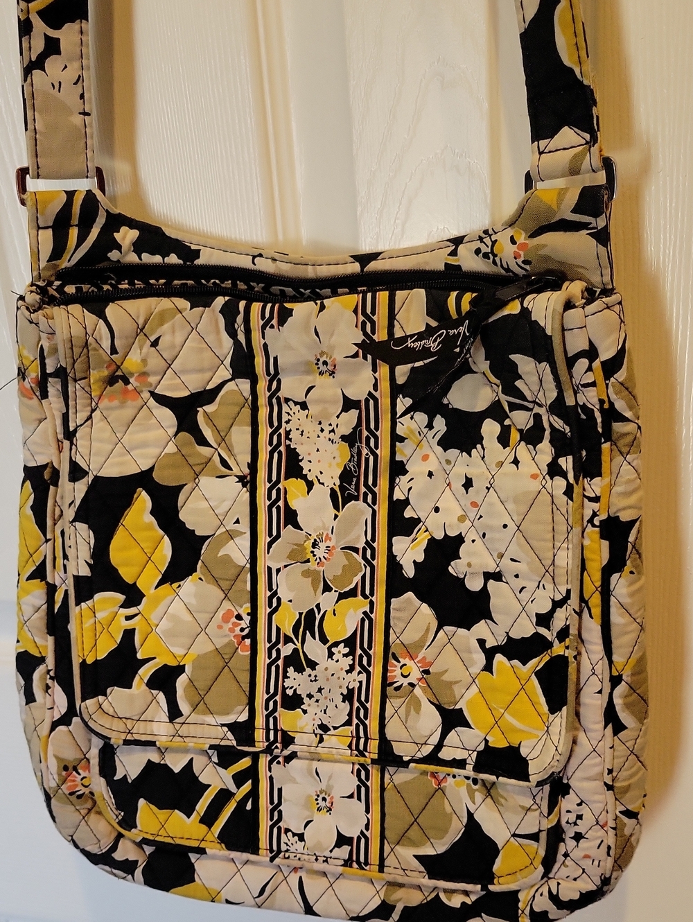 Vera Bradley Black, Yellow & Cream Floral Quilted Crossbody